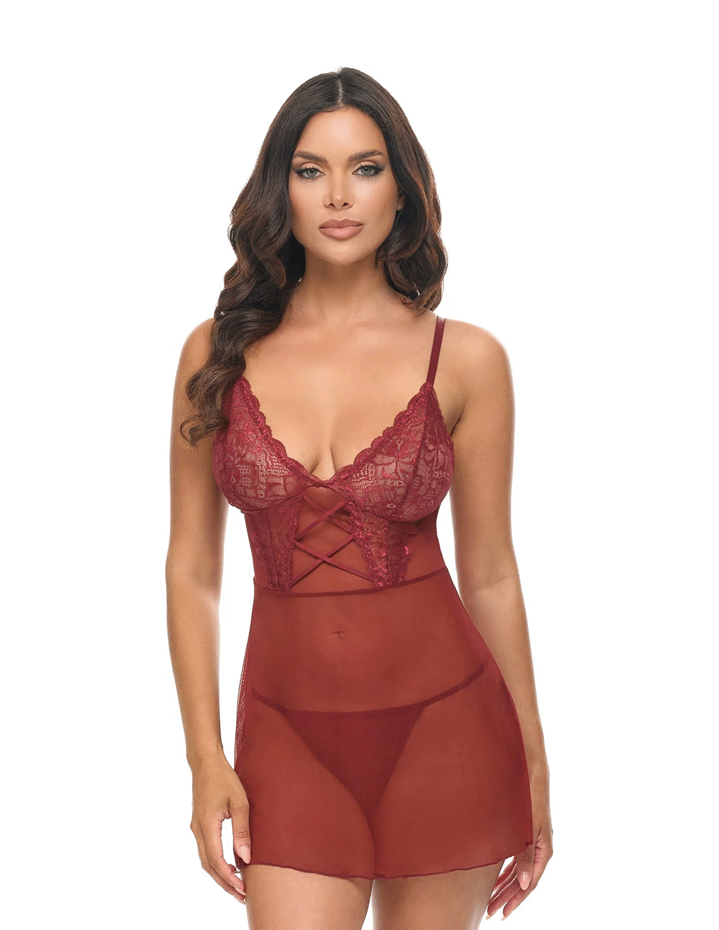 Avery Faux Lace Up Lace Top Babydoll