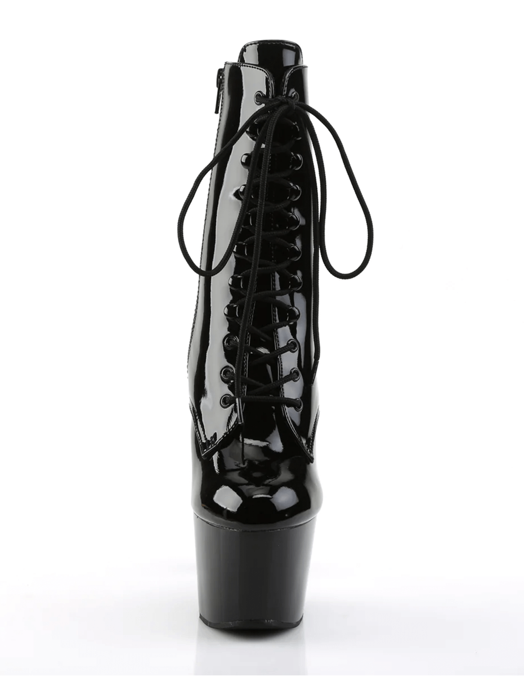 Pleaser Adore 1020 Platform Lace-Up Ankle Boot - Black Patent - Front