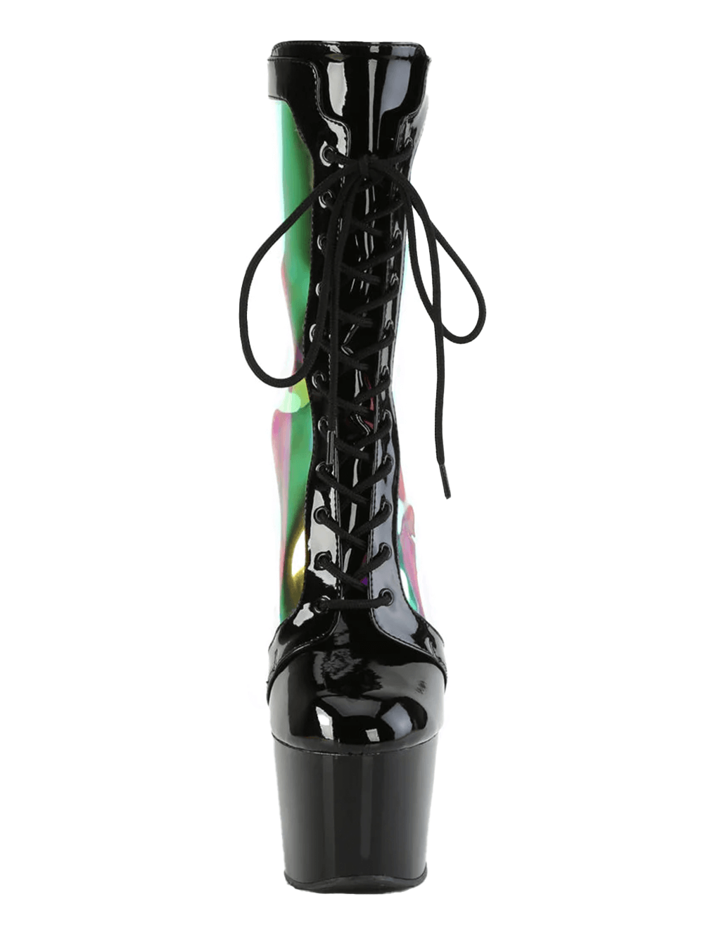 Pleaser Adore-1047 Holographic Patent Ankle BootPleaser Adore-1047 Holographic Patent Ankle Boot - Black/Holographic - Front