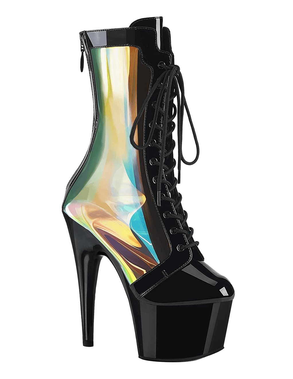 Pleaser Adore-1047 Holographic Patent Ankle Boot - Black/Holographic - Main