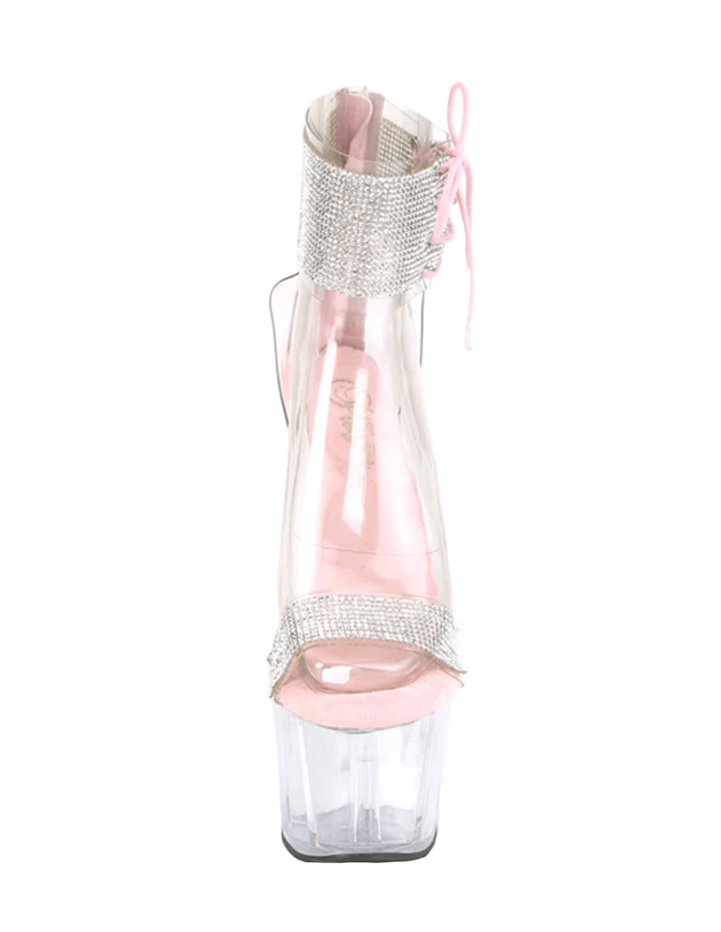 Pleaser Adore 727RS Rhinestone Ankle Cuff Platform Sandal - Clear/Pink - Front