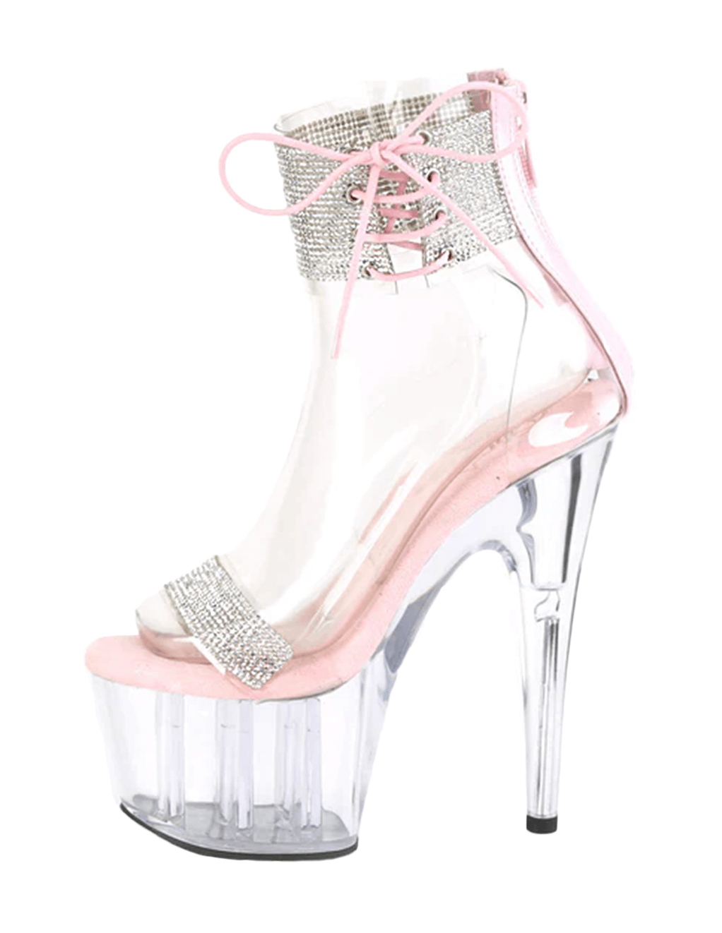 Pleaser Adore 727RS Rhinestone Ankle Cuff Platform Sandal - Clear/Pink - Side