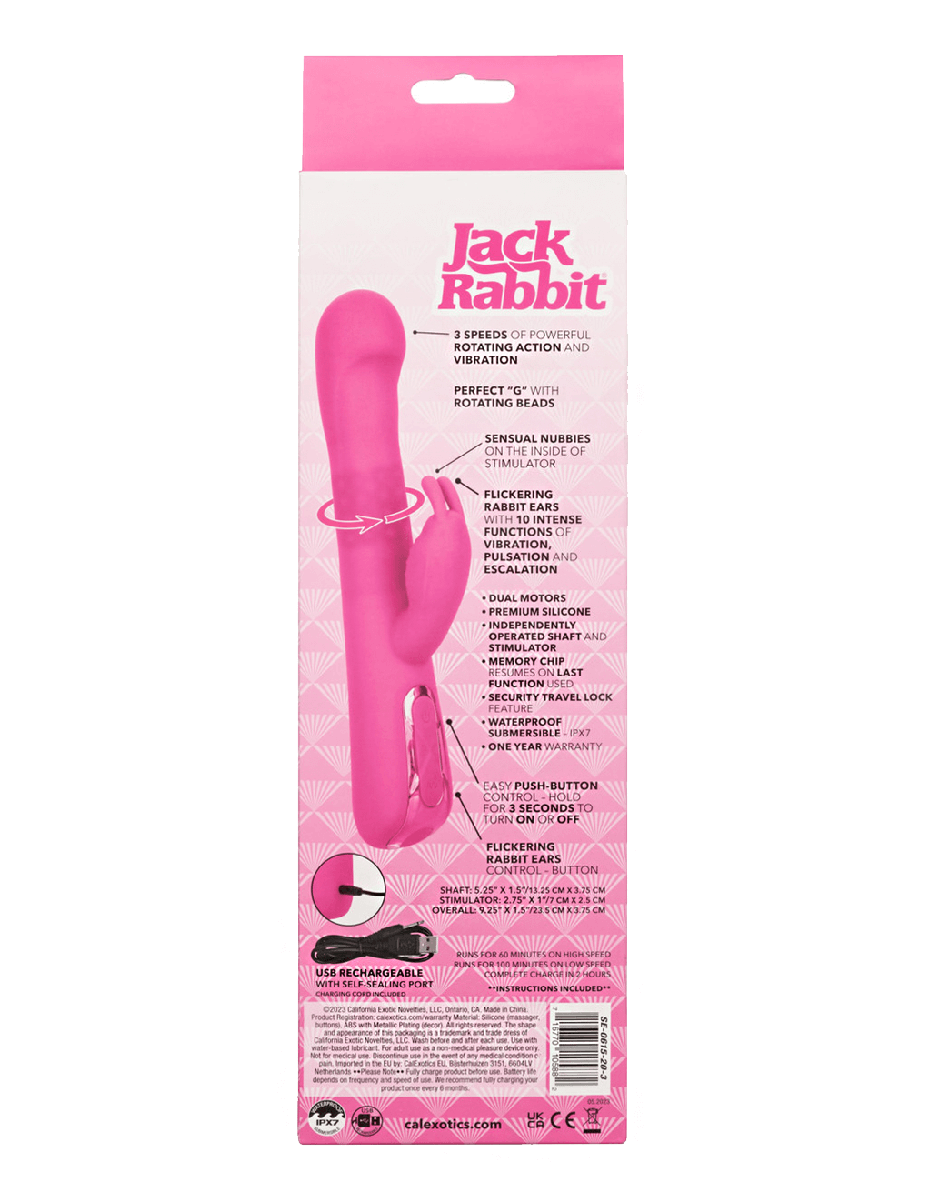 Jack Rabbit Elite Beaded G Rabbit Vibrator - Pink - Box - Back