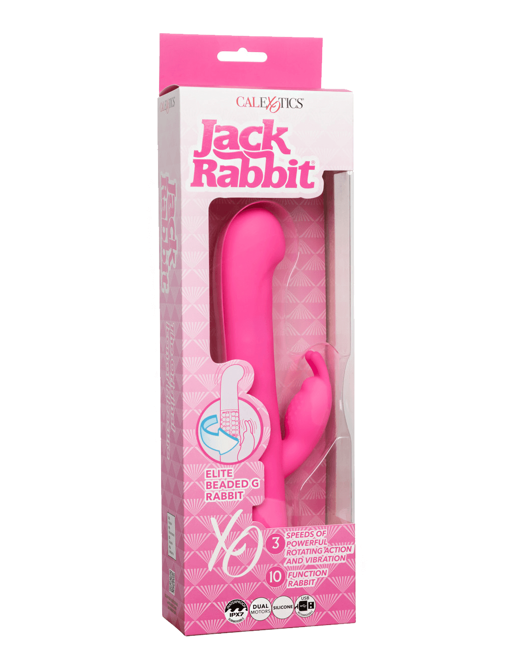 Jack Rabbit Elite Beaded G Rabbit Vibrator - Pink - Box - Front