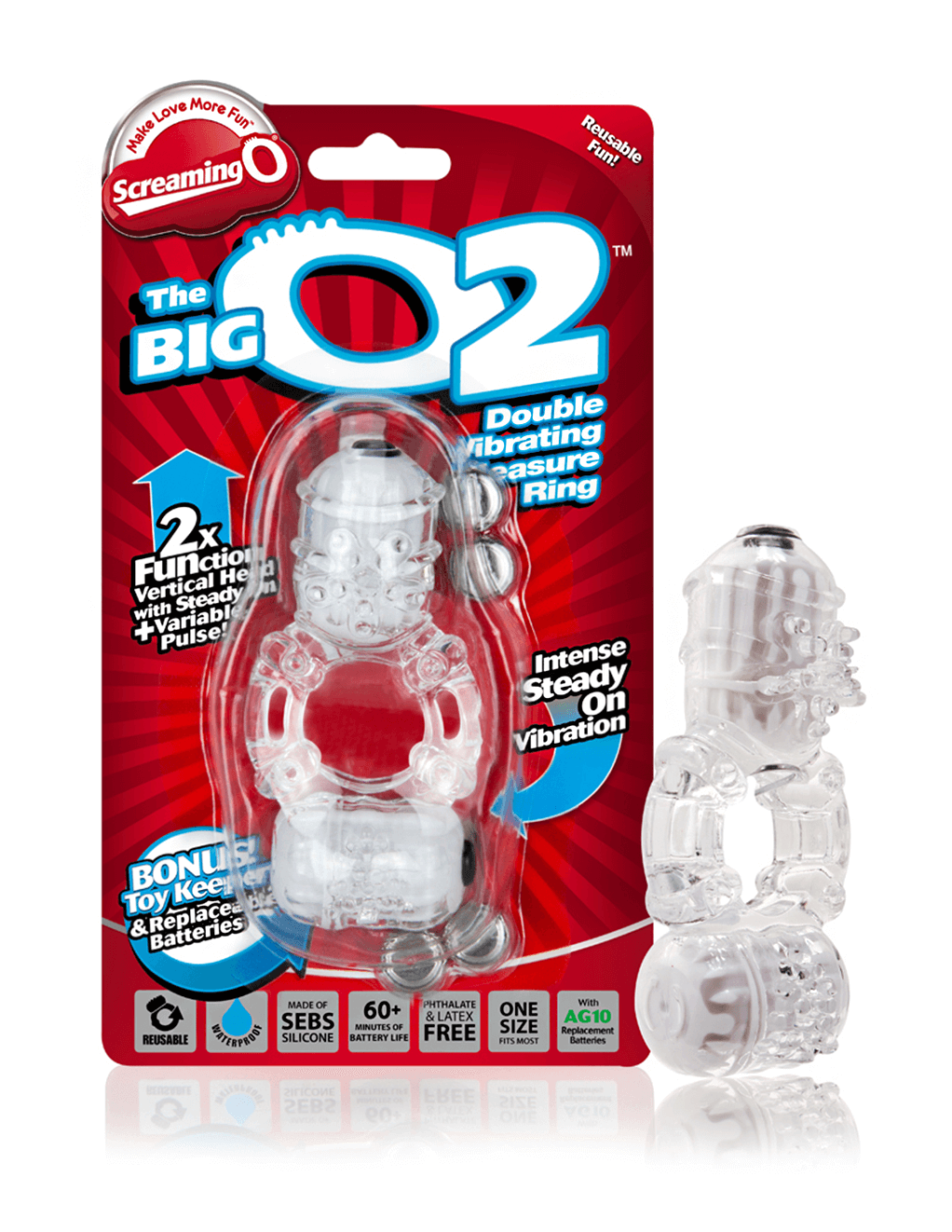 Screaming O The Big O 2 Double Vibrating Cockring - Clear - Product with Package