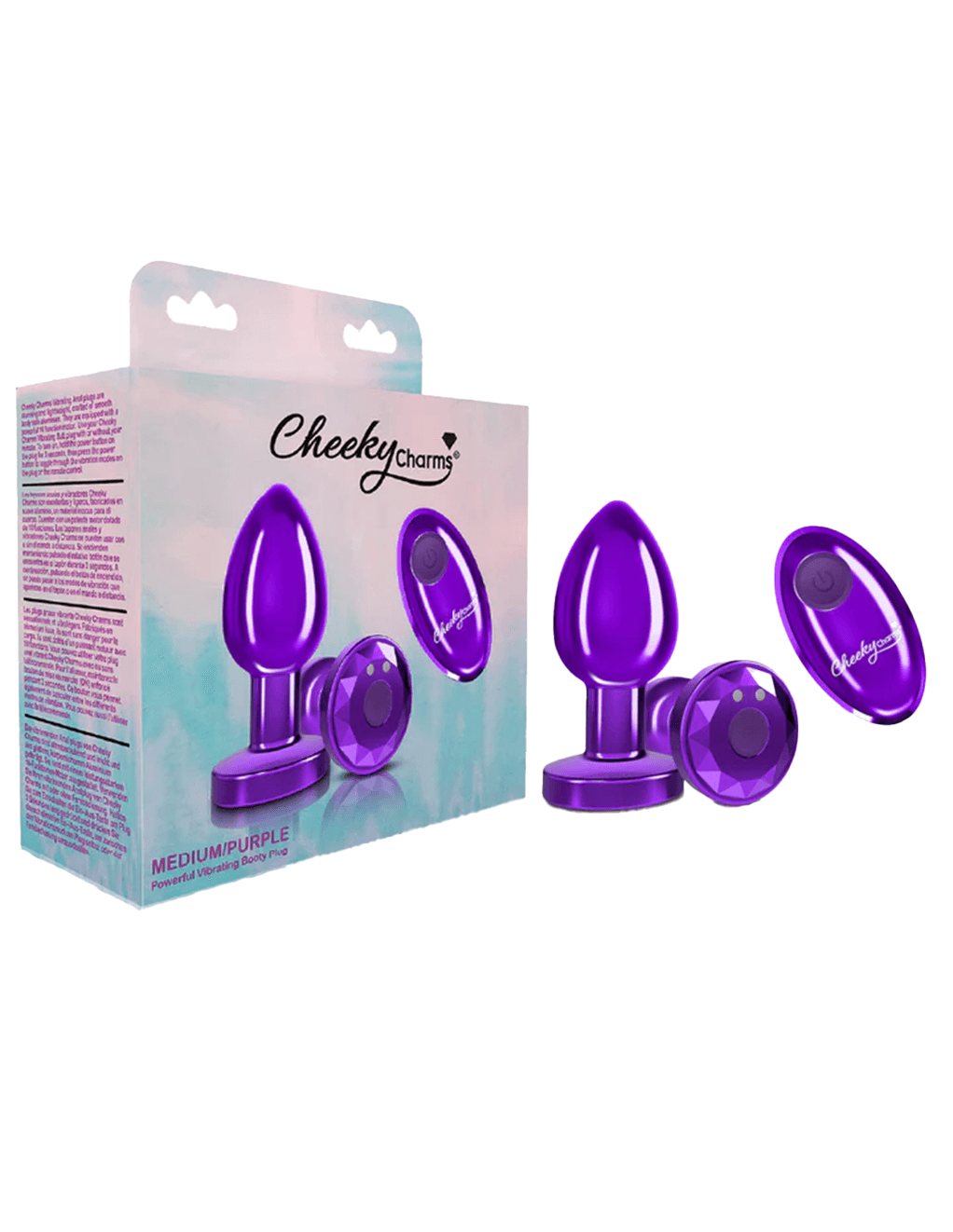 Cheeky Charms Metal Vibrating Plug Medium - Purple - Box