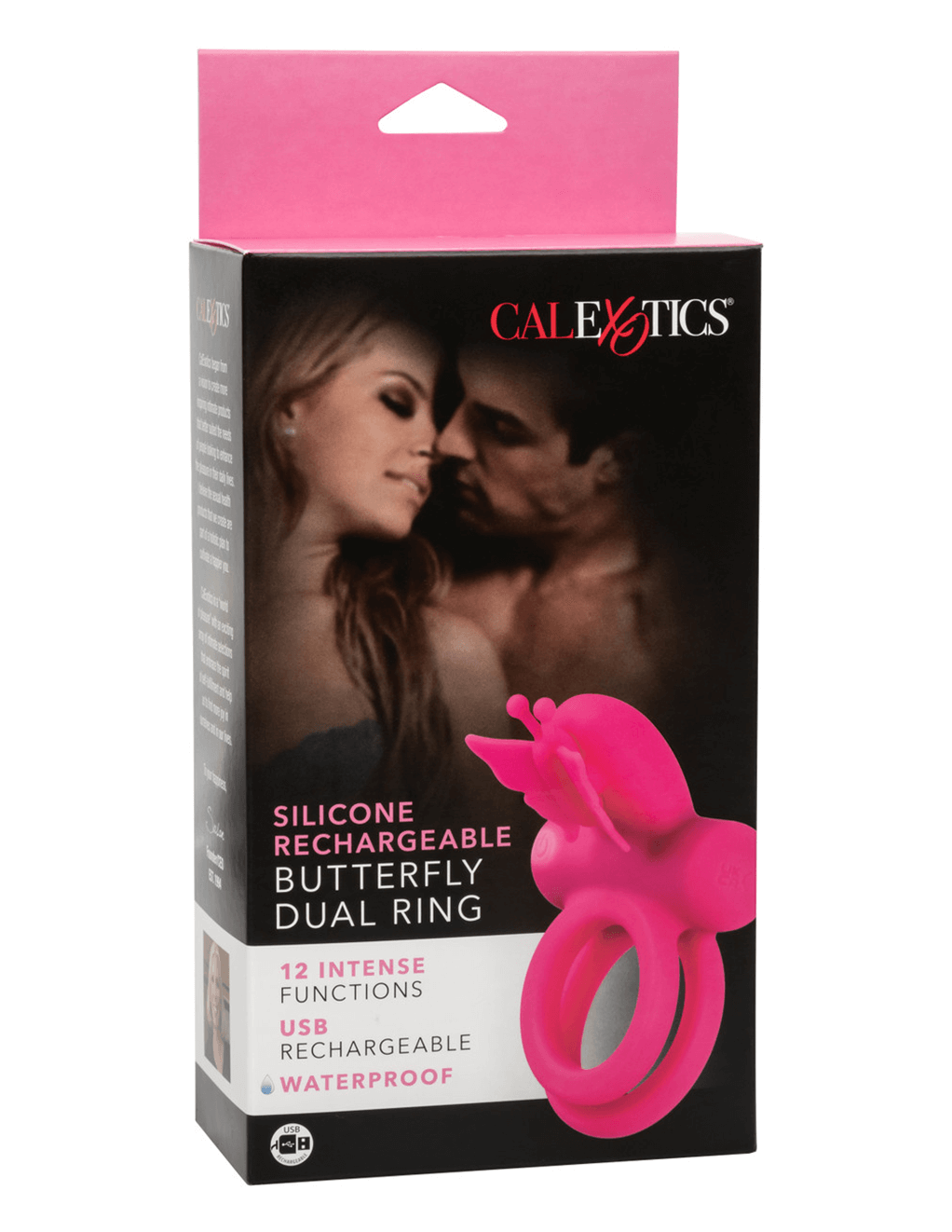 Silicone Rechargeable Butterfly Dual Ring - Pink - Box Front