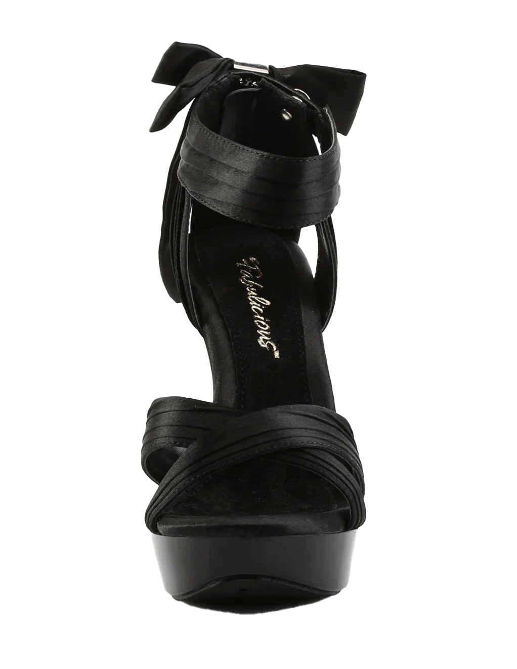 Cocktail-568 Open Toe Heel Sandal With Bow - Black Satin/Black - Front