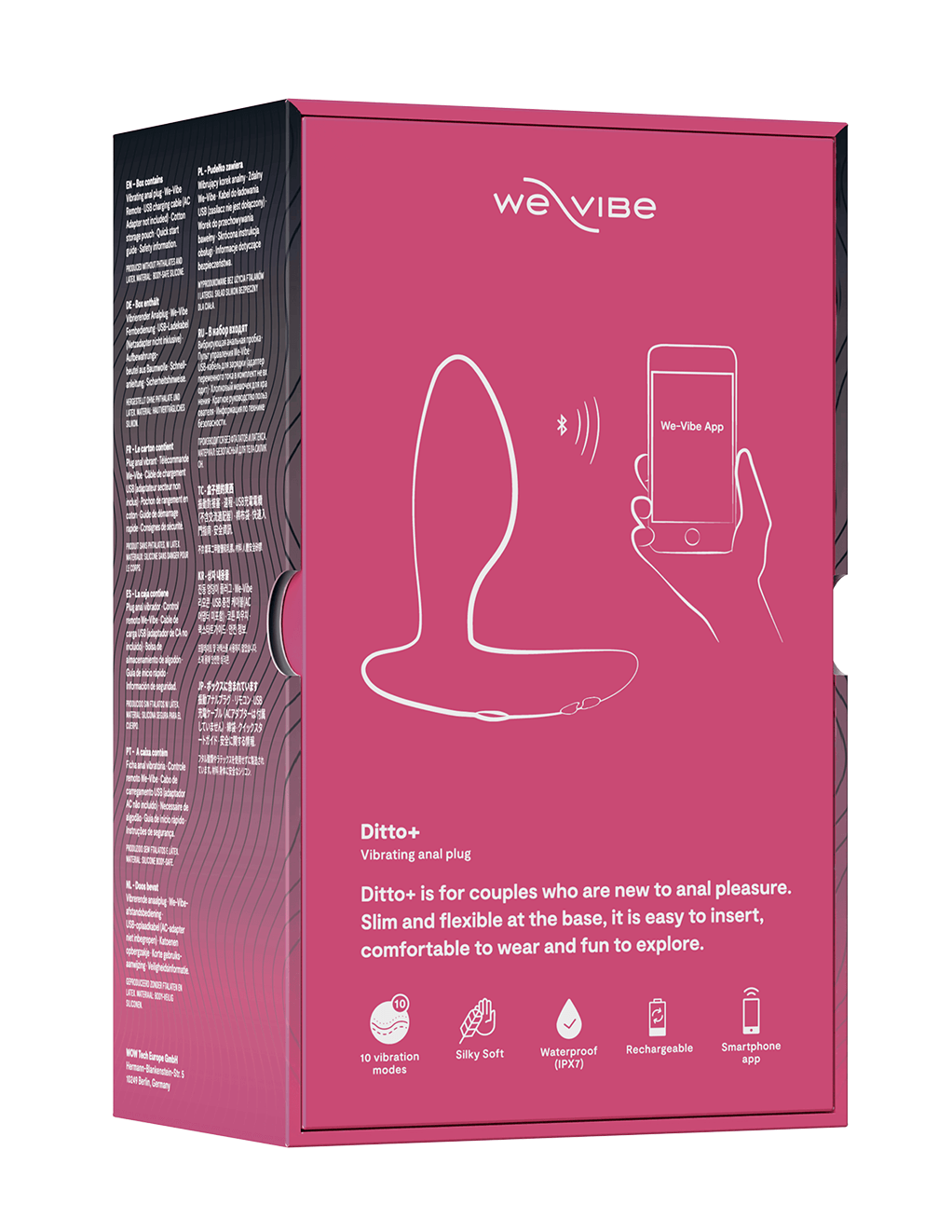 We-Vibe Ditto+ Bluetooth Anal Plug - Cosmic Pink - Box - Back