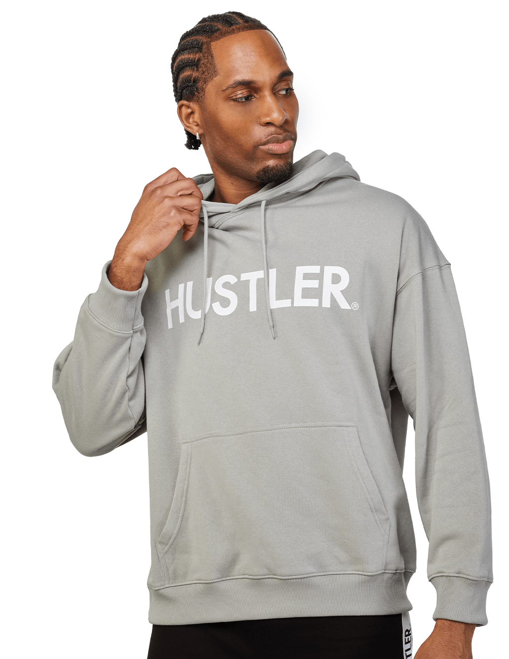 HUSTLER Classic Logo Pull Over Hoodie - Grey Front 