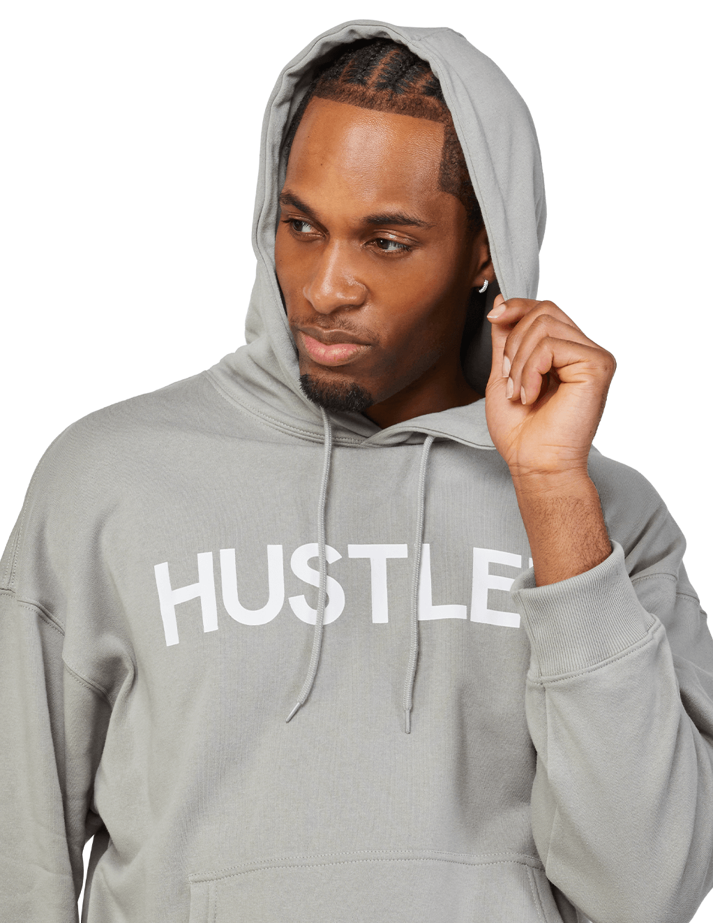 HUSTLER Classic Logo Pull Over Hoodie - Grey Front Hood