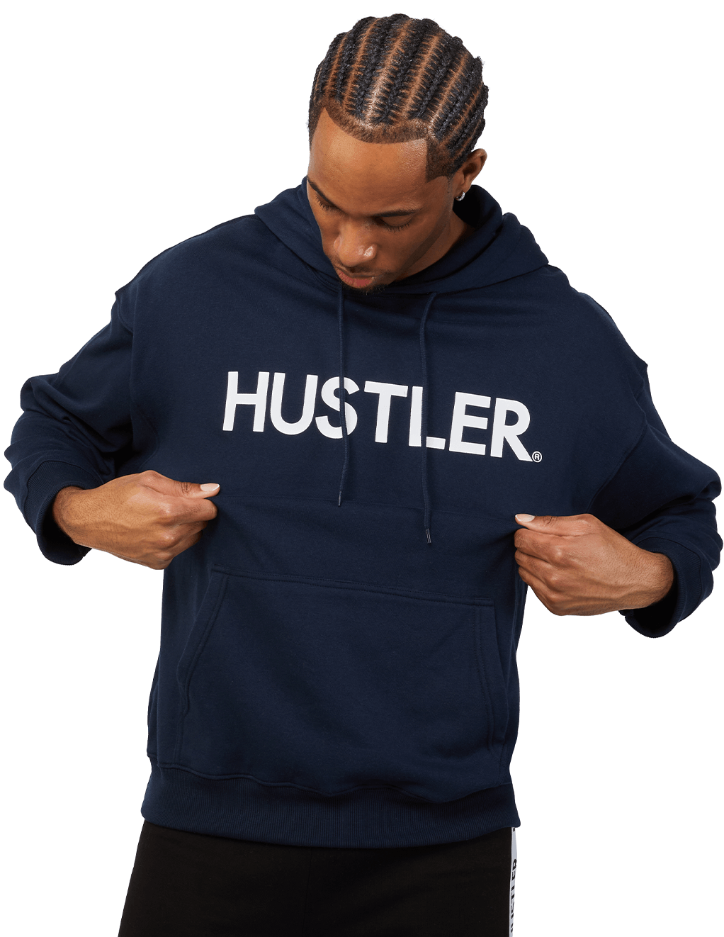 HUSTLER Classic Logo Pull Over Hoodie - Navy Front 
