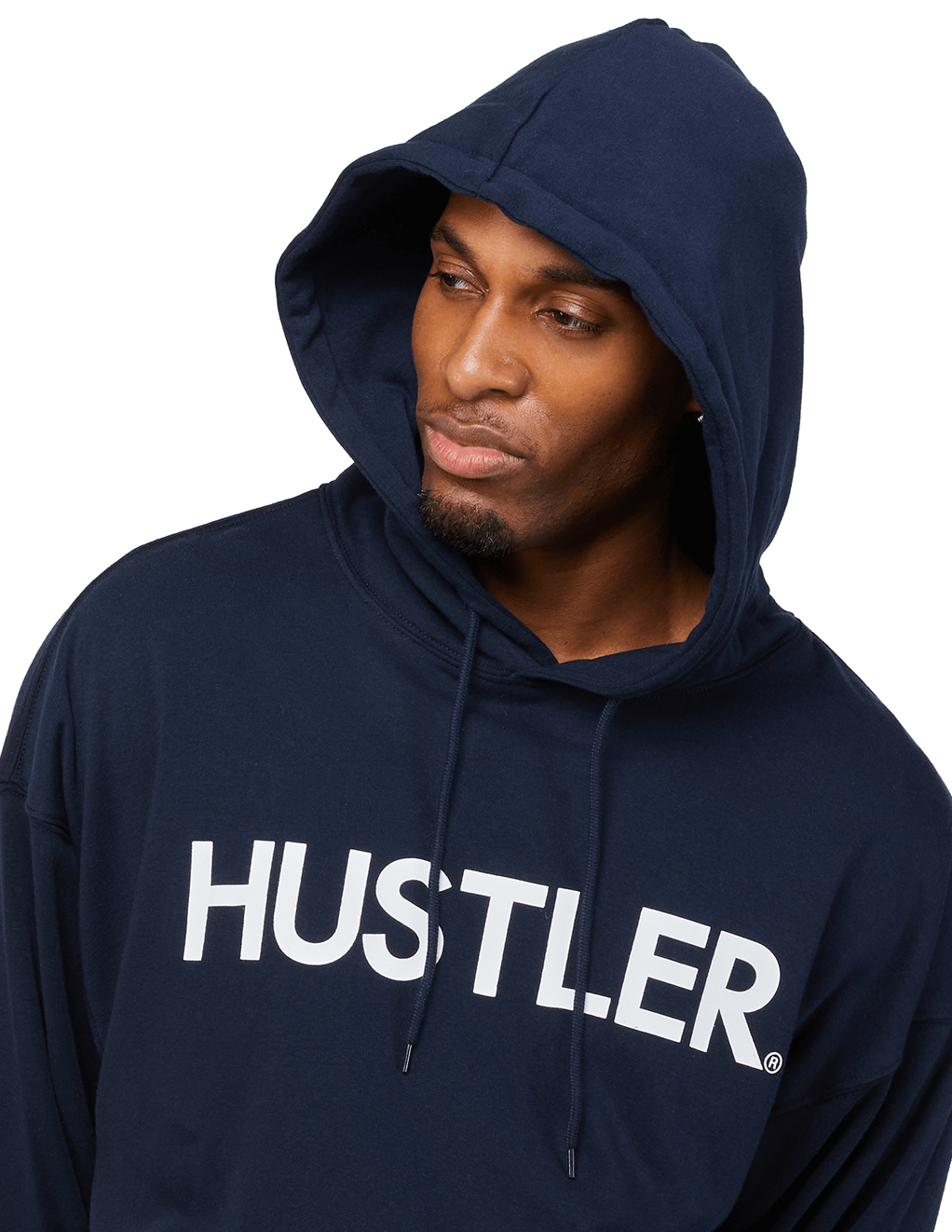 HUSTLER Classic Logo Pull Over Hoodie - Navy Front Hood