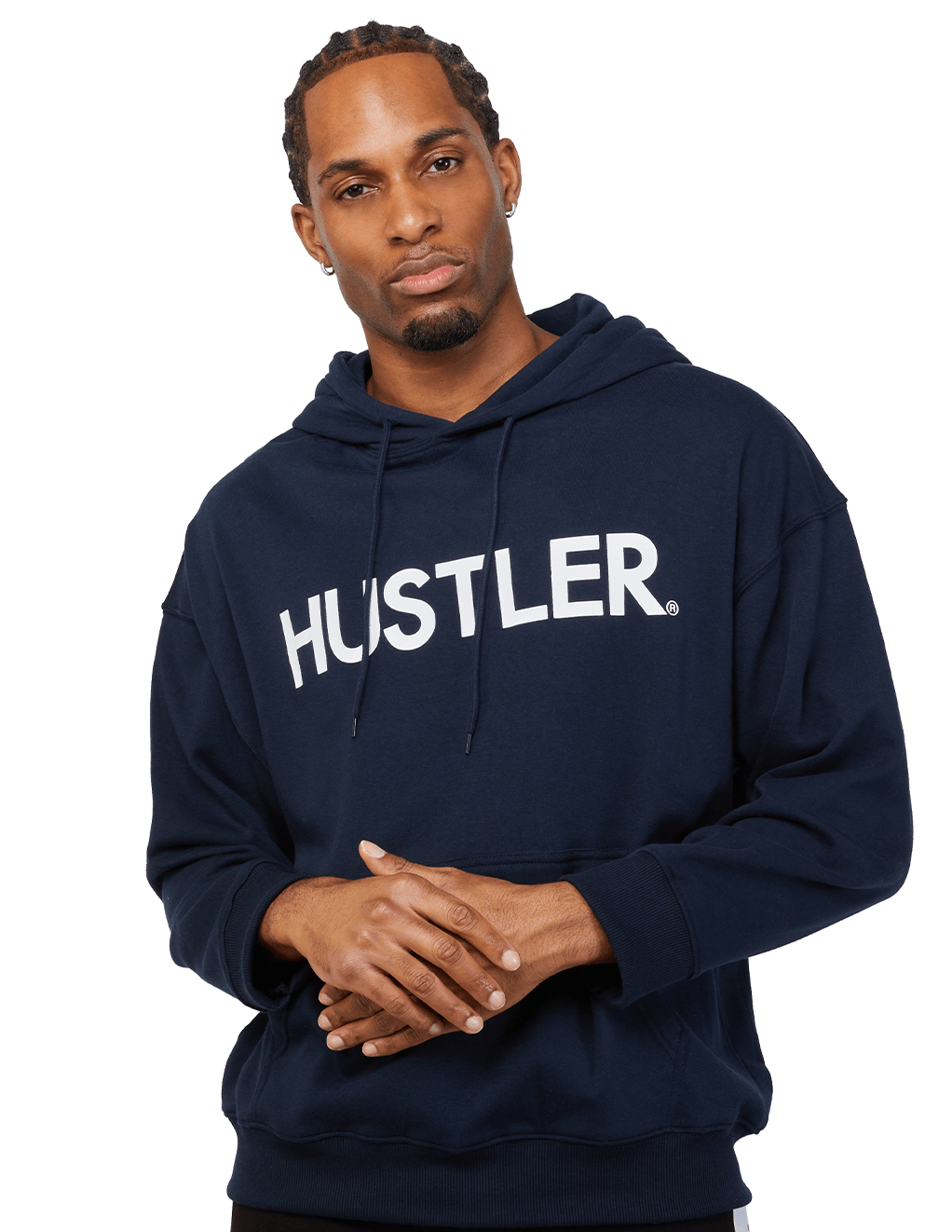 HUSTLER Classic Logo Pull Over Hoodie - Navy Front 