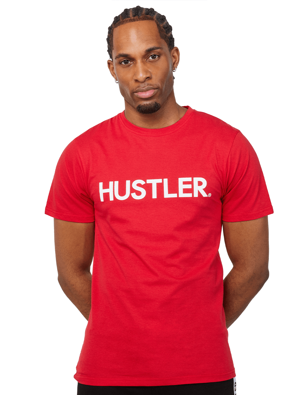 HUSTLER Classic Logo Crew Neck Tee - Red Front 