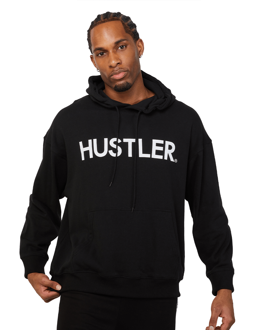 HUSTLER Classic Logo Pull Over Hoodie - Black Front 