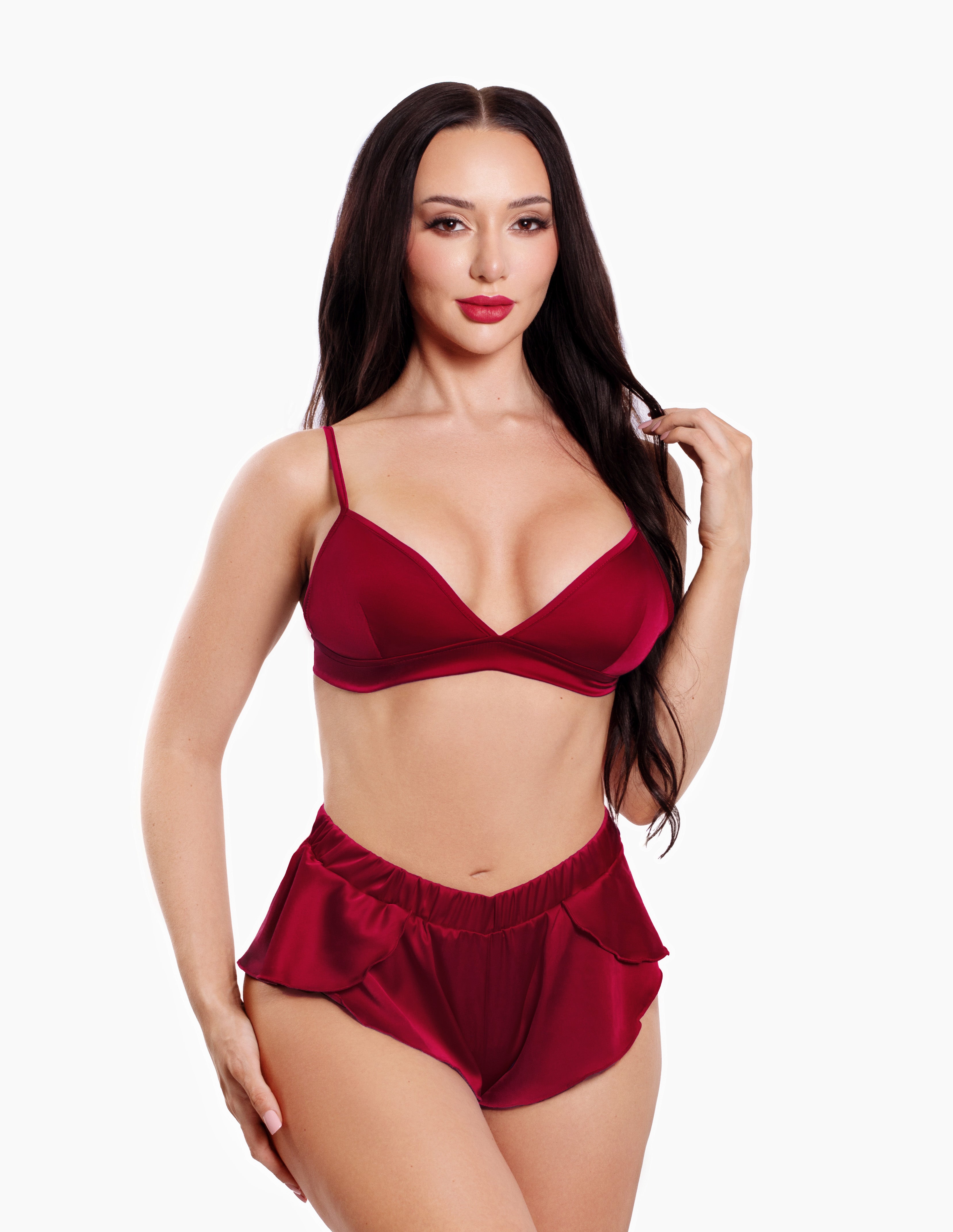 Stretch Satin Bralette & Flutter Short Set