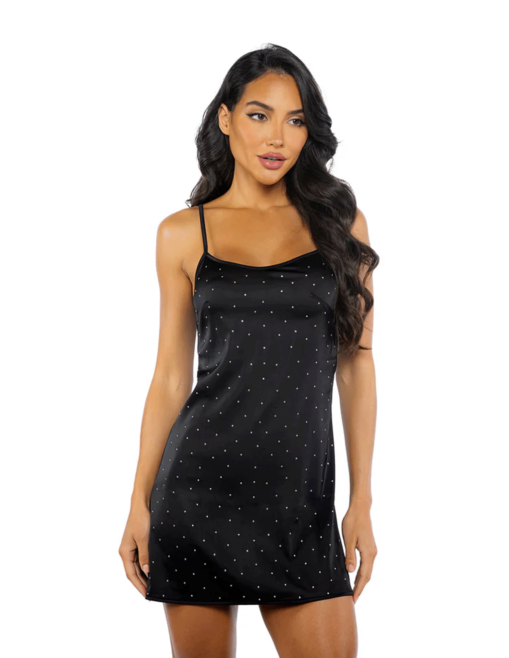 Strech Satin Babydoll w. Rhinestones