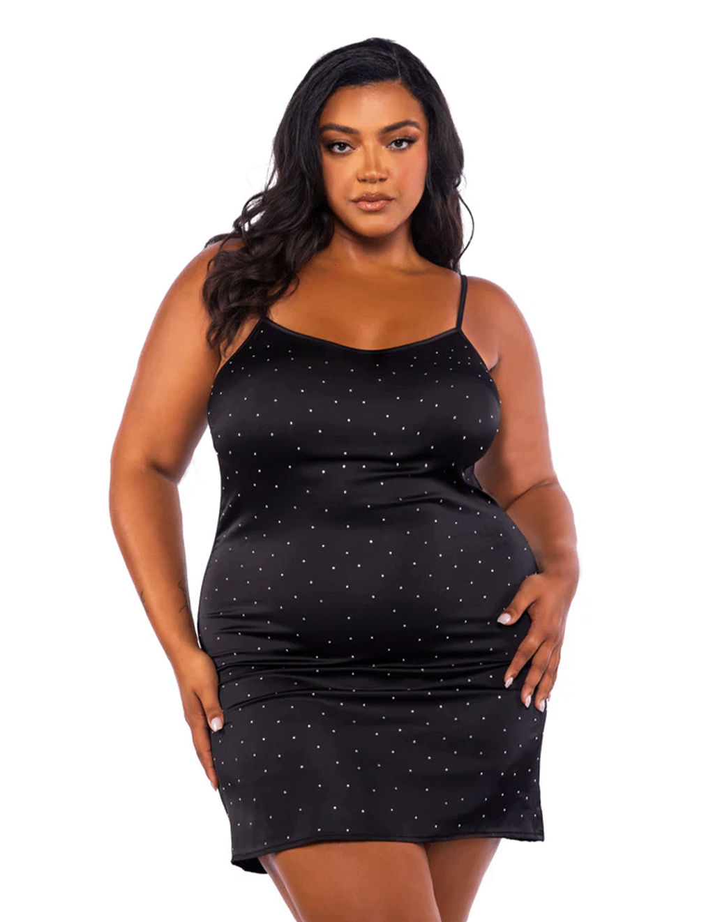 Strech Satin Babydoll w. Rhinestones