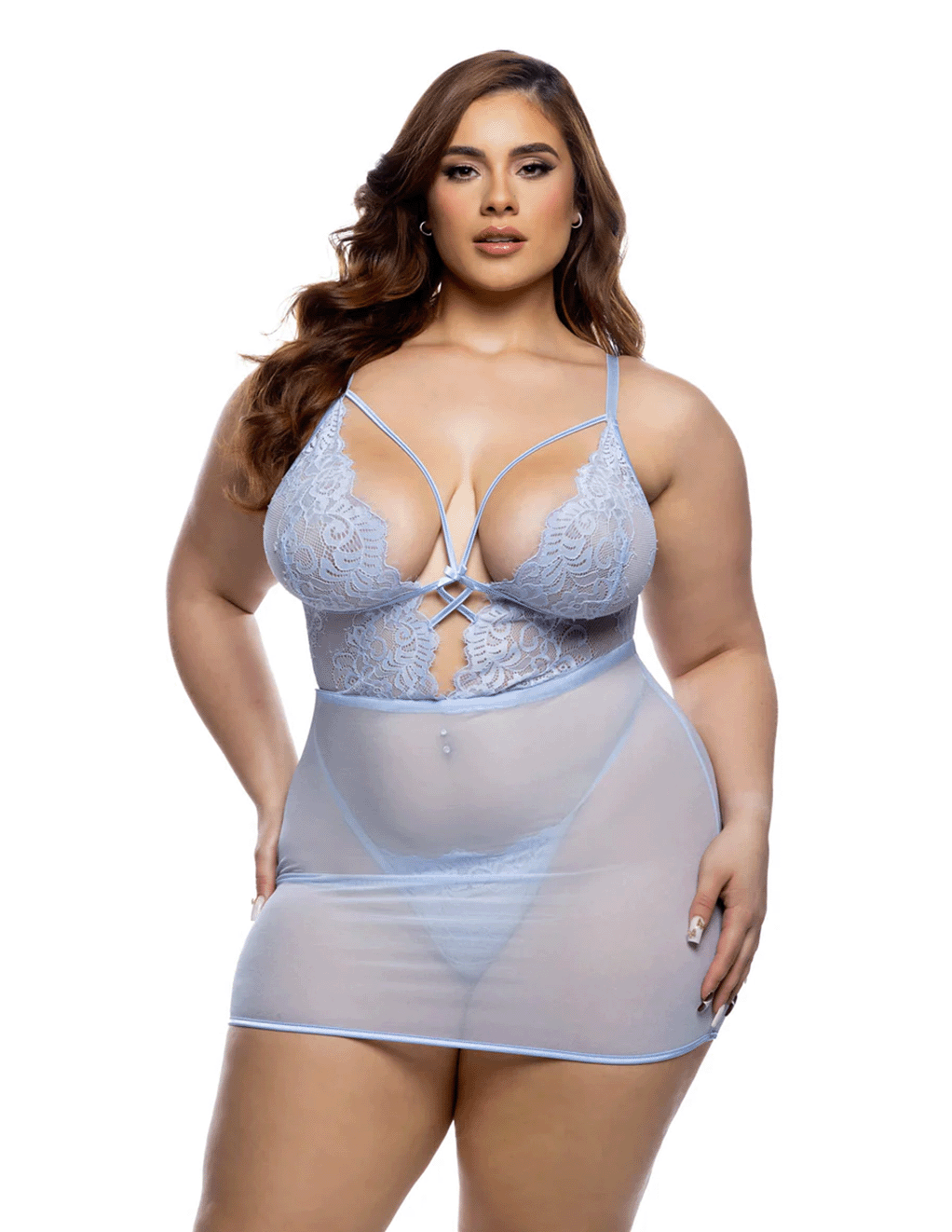 Paradise Bloom Lace & Mesh Soft Cup Chemise w. Strapping Details