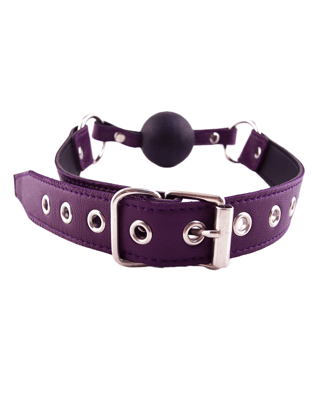 Rouge Leather & Rubber Ball Gag - Purple/Black - Back