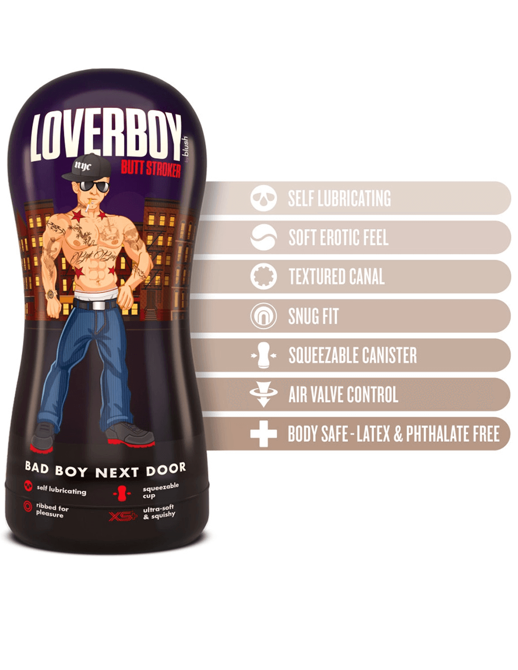 Loverboy Bad Boy Next Door Self Lubricating Stroker - Specs