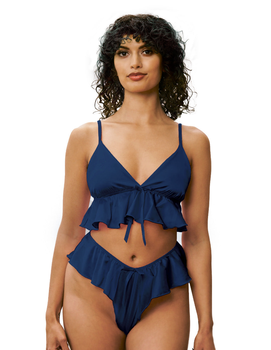 Stretch Satin Tie Front Cami & Flutter Short Set