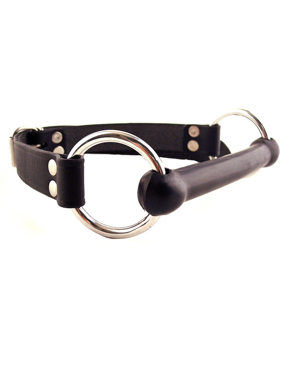 Rouge Leather & O-Ring Rubber Rod Gag - Black - Main