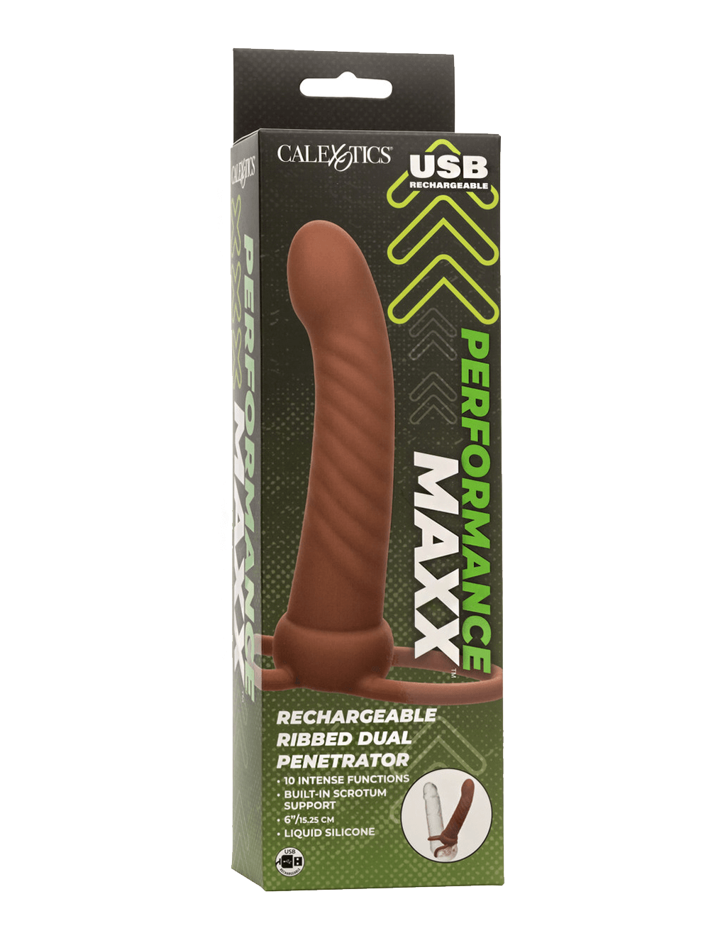 Performance Maxx Rechargeable Ribbed Dual Penetrator - Chocolate - Box