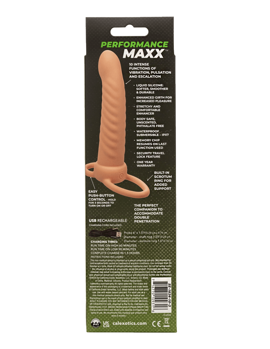 Performance Maxx Rechargeable Ribbed Dual Penetrator - Vanilla - Box Back