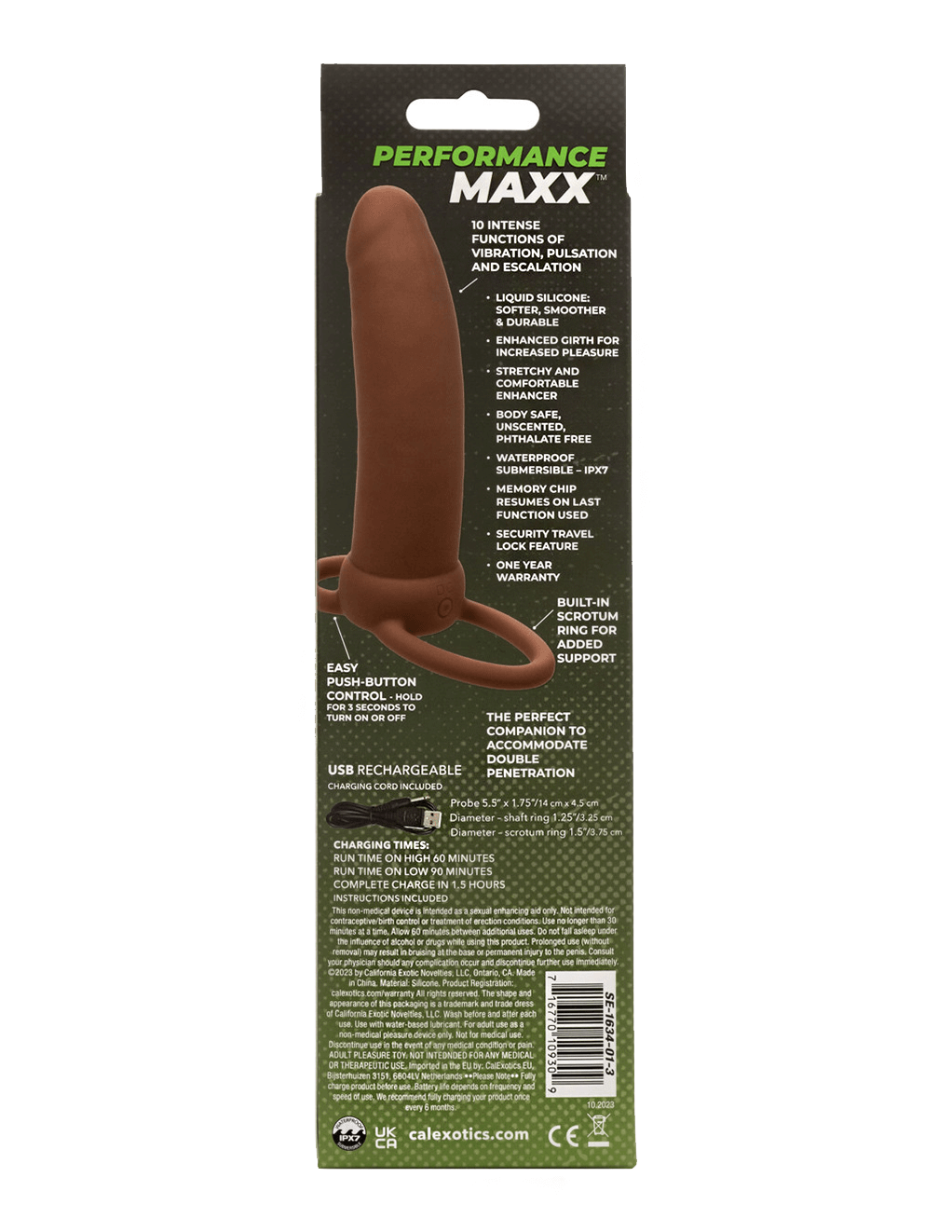 Performance Maxx Rechargeable Thick Dual Penetrator - Chocolate - Box Back