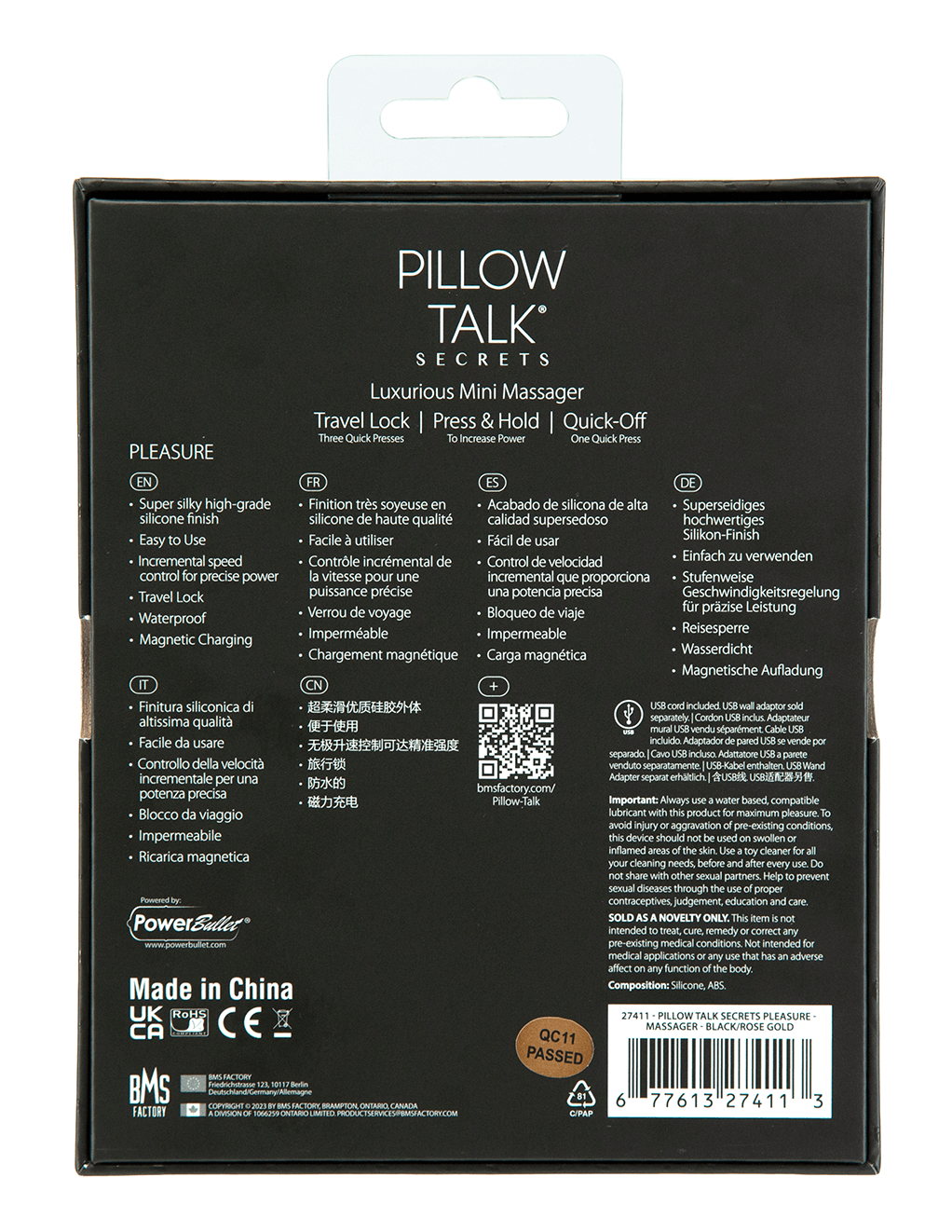 Pillow Talk Pleasure Wand - Black - Box Back