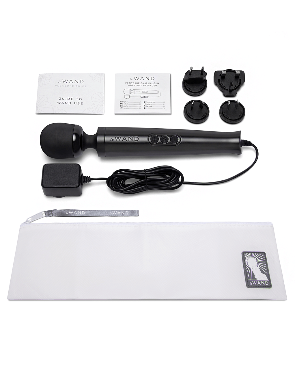 Le Wand Diecast Plug-In Vibrating Wand - Black - Box Contents