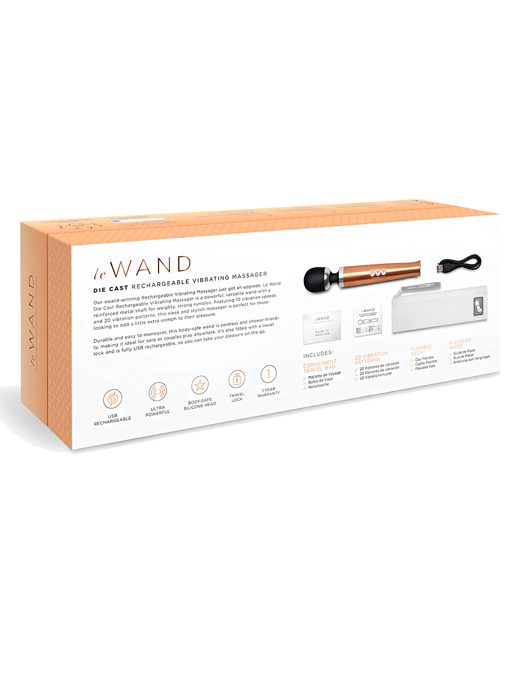 Le Wand Diecast Rechargeable Wand - Rose Gold - Box Back