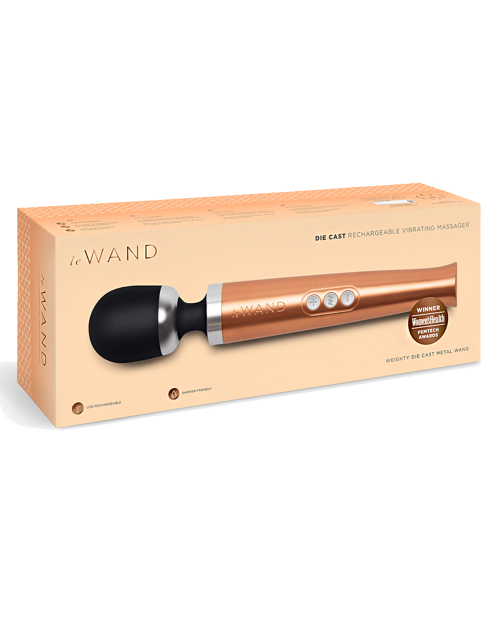 Le Wand Diecast Rechargeable Wand - Rose Gold - Box Front