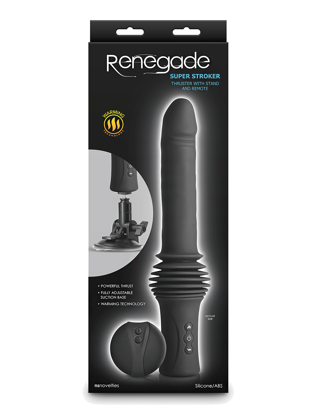 Renegade Super Stroker Thrusting Vibrator - Black - Box - Front