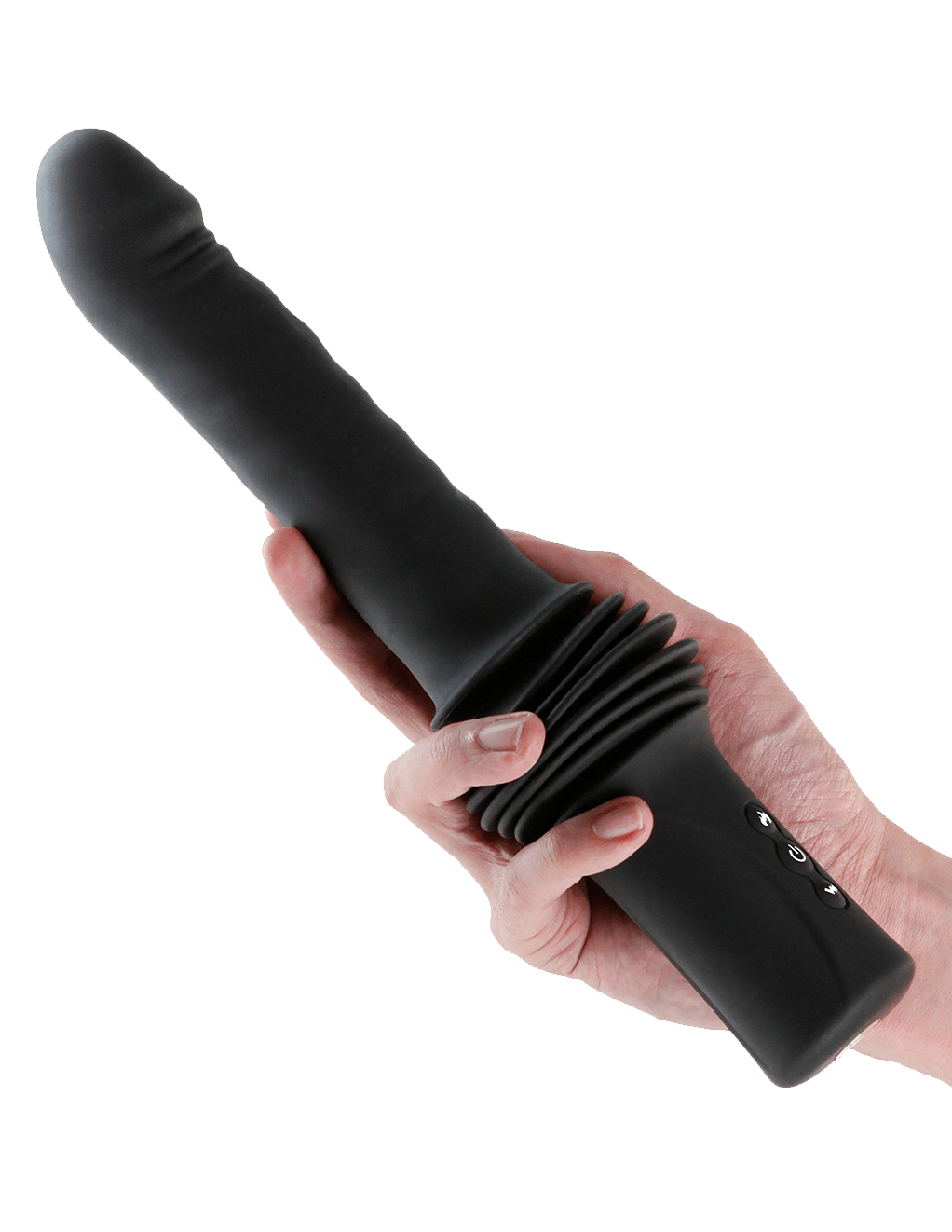 Renegade Super Stroker Thrusting Vibrator - Black - In Hand