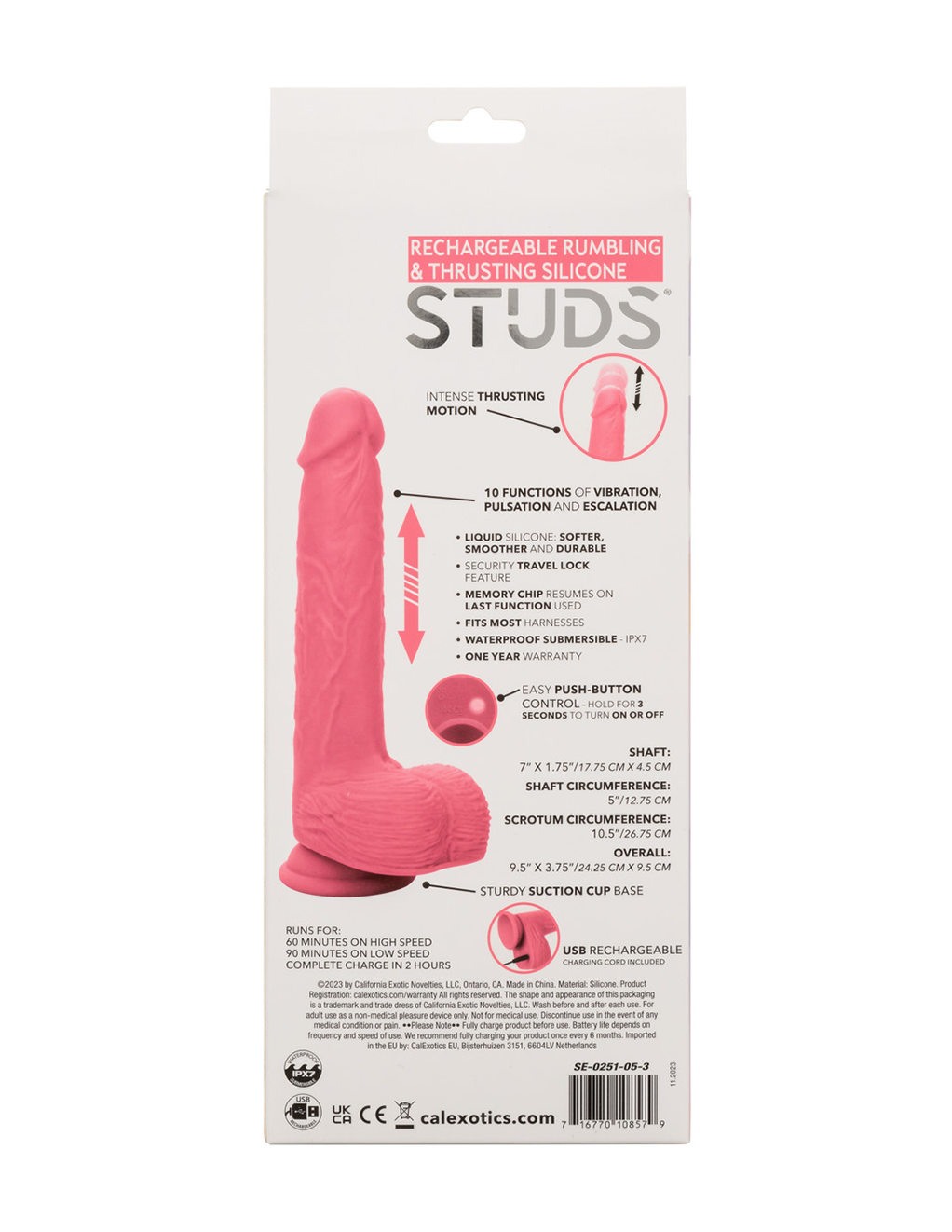 Rumbling Thrusting Silicone Studs 7in Dildo