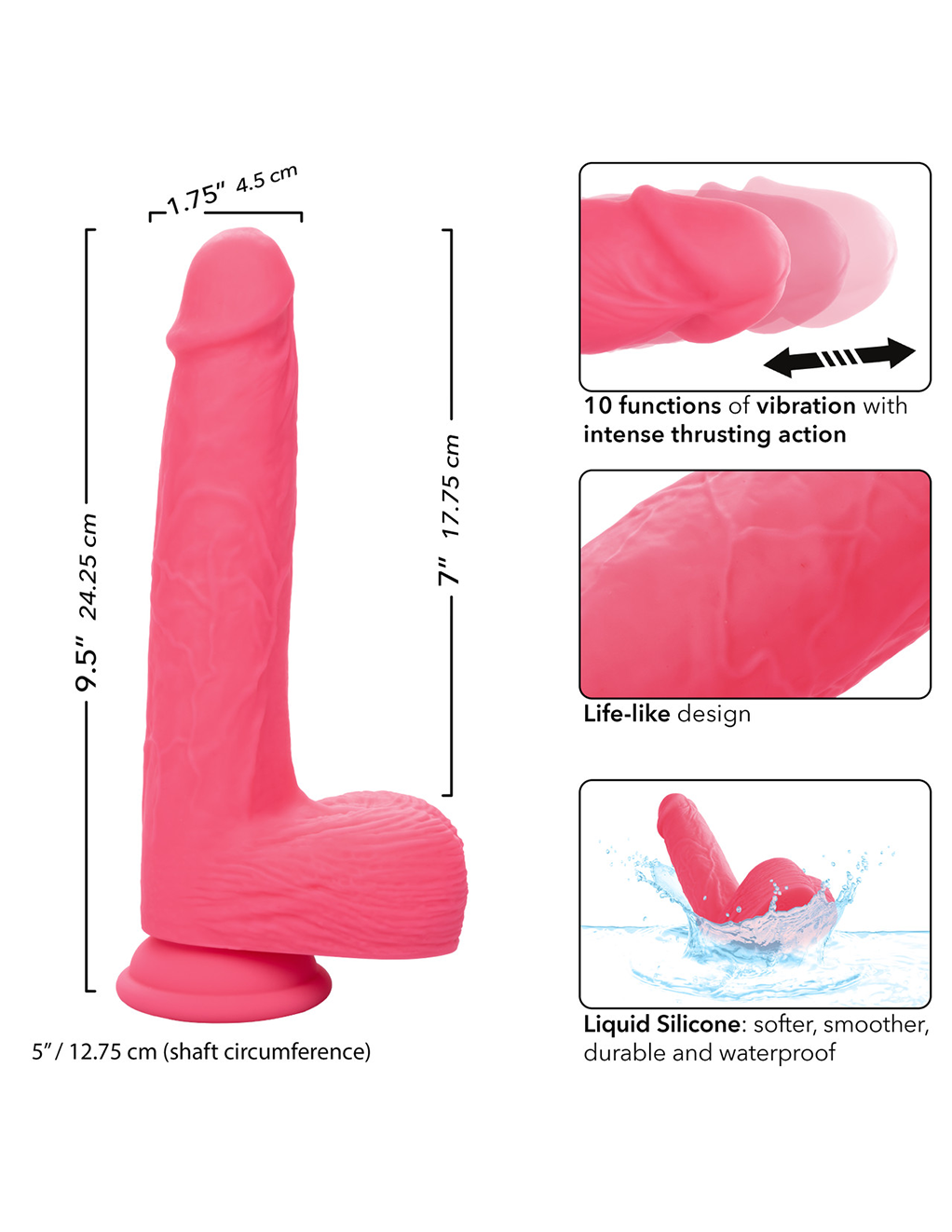 Rumbling Thrusting Silicone Studs 7in Dildo