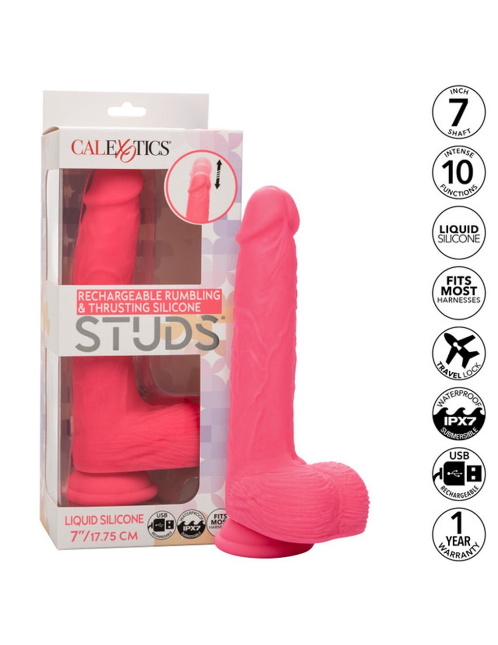 Rumbling Thrusting Silicone Studs 7in Dildo