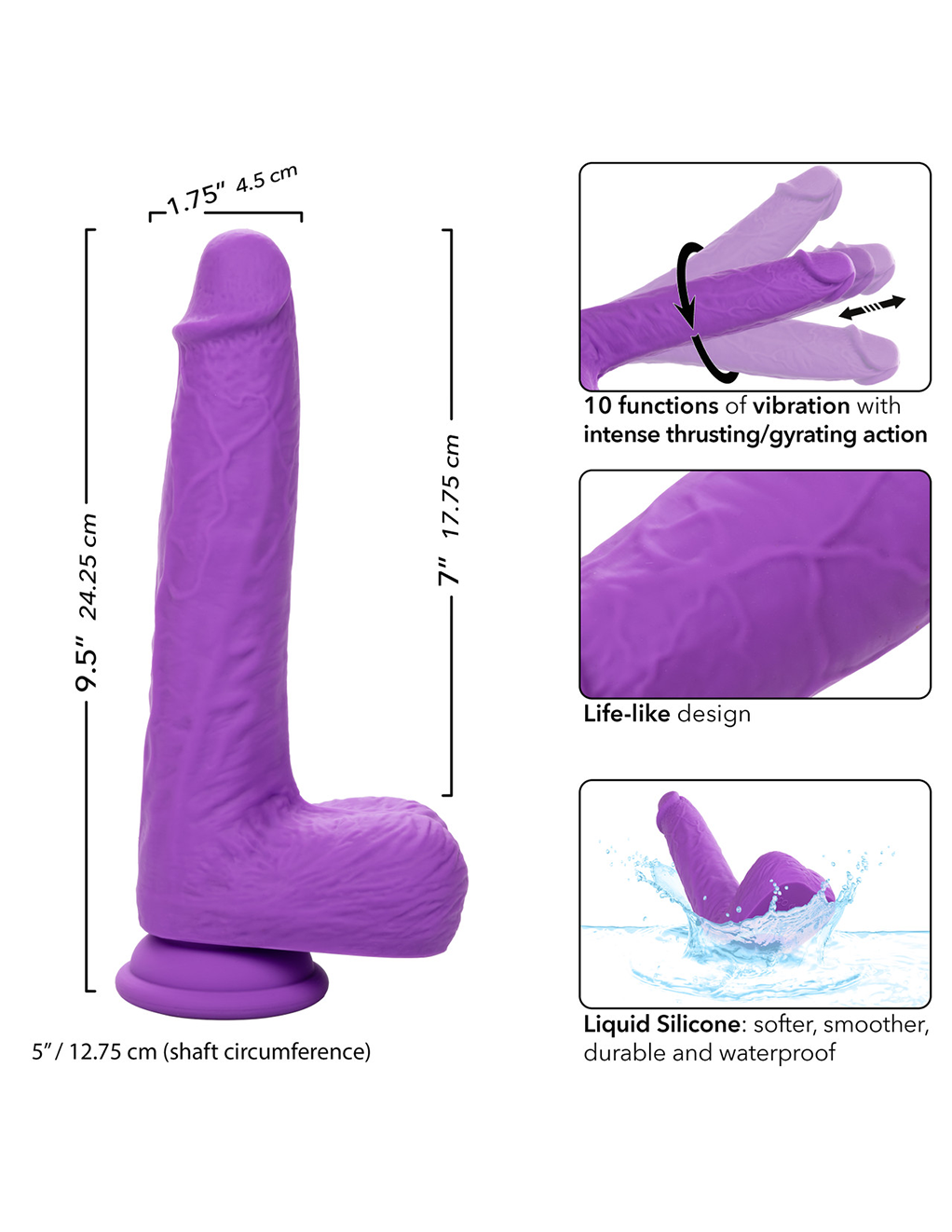 Gyrating Thrusting Silicone Studs 7in Dildo