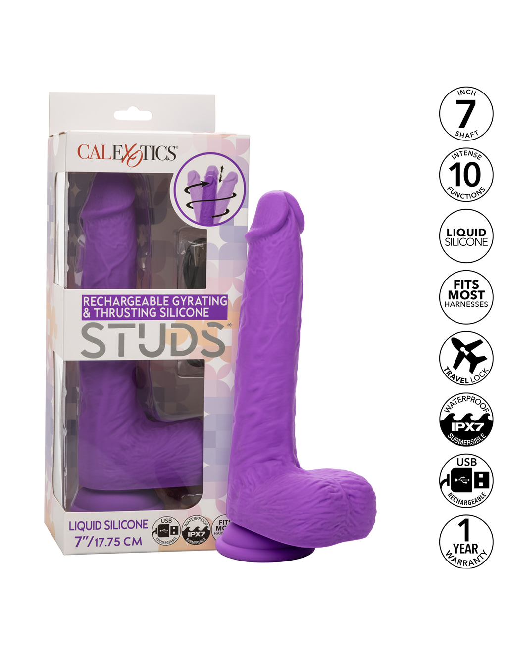 Gyrating Thrusting Silicone Studs 7in Dildo