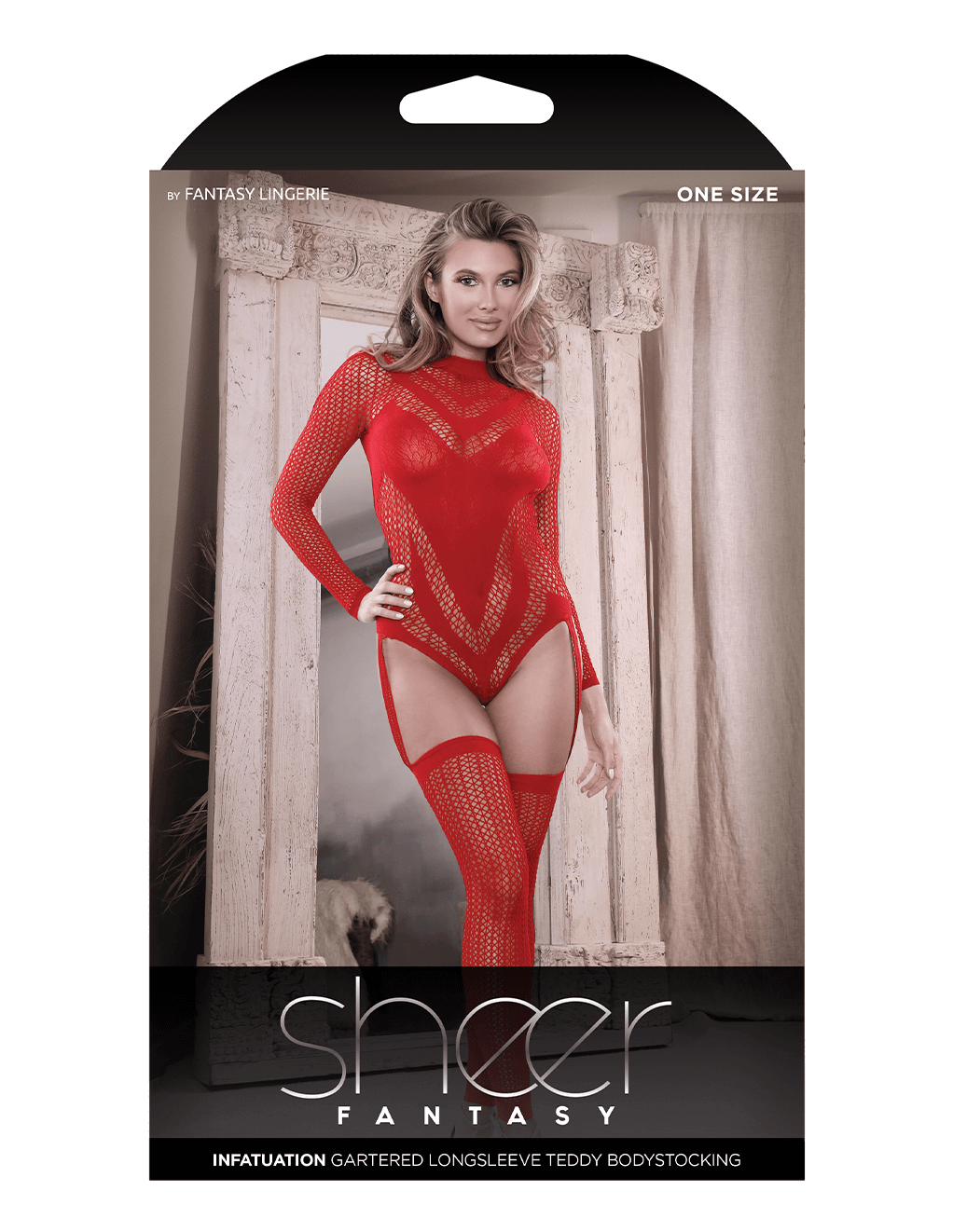 Infatuation Open Back Long Sleeve Bodystocking - Red - Box