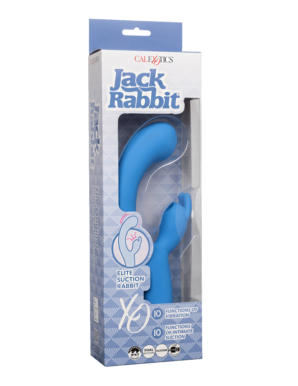 Jack Rabbit Elite Suction Rabbit Vibrator - Blue - Box - Front