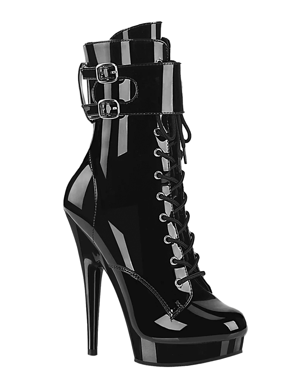 Sultry-1023 Lace Up Ankle Boot Heel With Cuffs - Black Patent/Black - Main