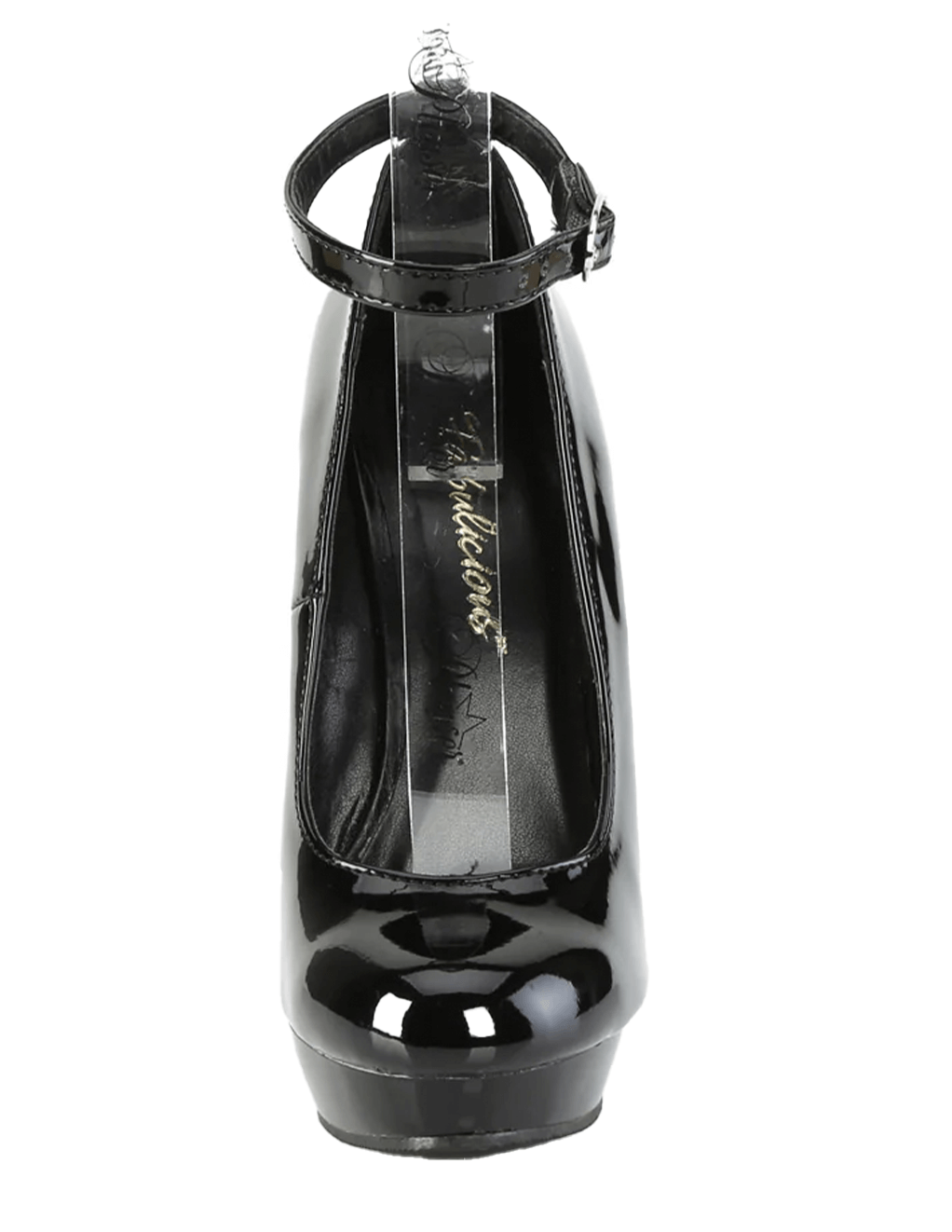 Sultry-686 Ankle Strap Platform Pump - Black Patent/Black - Front