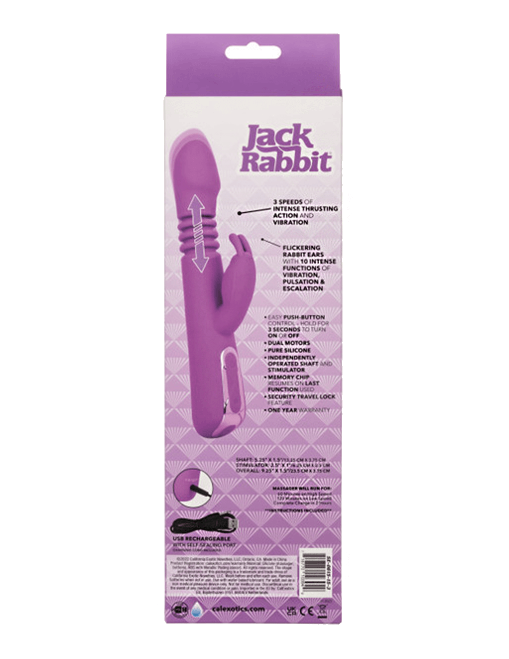 Jack Rabbit Elite Thrusting Rabbit Vibrator - Purple - Box - Back