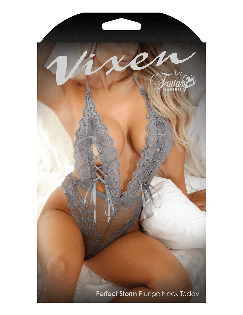 Perfect Storm Lace Up Plunge Teddy - Grey - Box