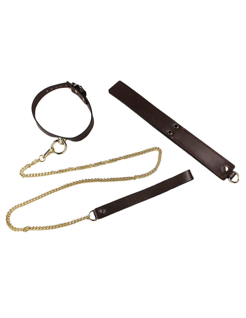 Edonista Venice Brown & Gold 13pc Bondage Set - Collar, Leash and Spanking Paddle
