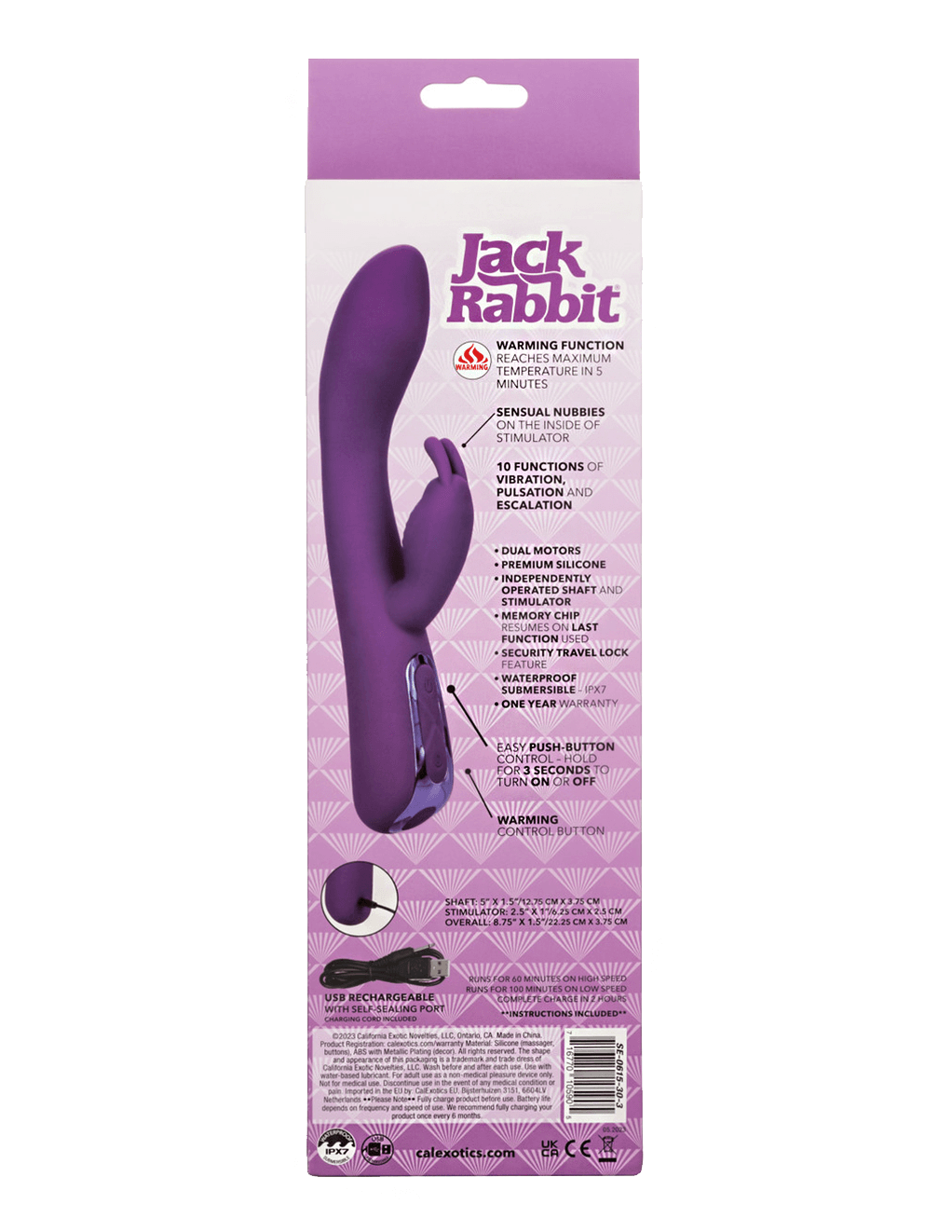Jack Rabbit Elite Warming Rabbit Vibrator - Purple - Box - Back
